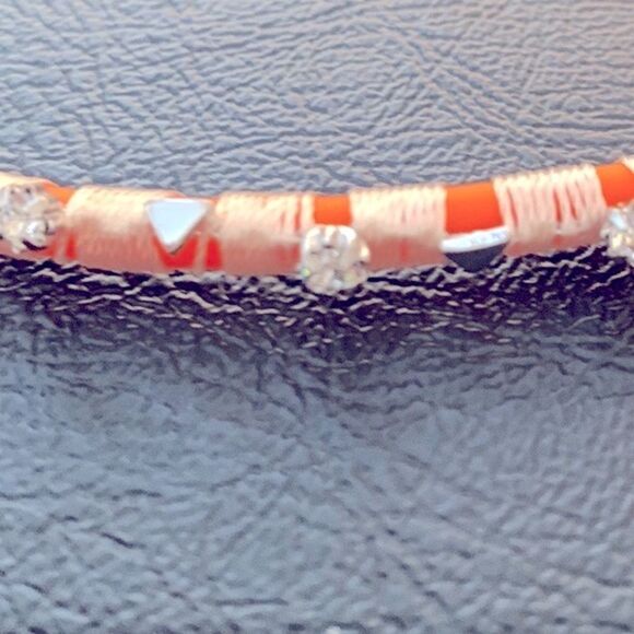 Rebecca Minkoff Handmade Orange & Pink Crystal Cord Choker Necklace Neon - Picture 5 of 8